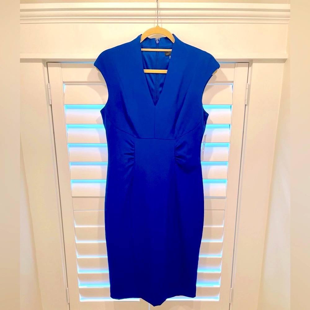 Tahari Royal Blue Cap-Sleeve Sheath Dress